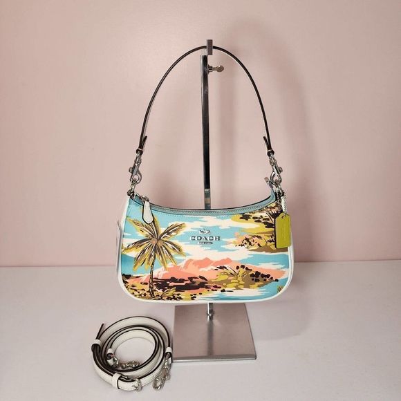 Coach Handbags - NWT Coach CJ598 Teri Shoulder Bag Hawaiian Print Canvas/Leather Blue Mul…